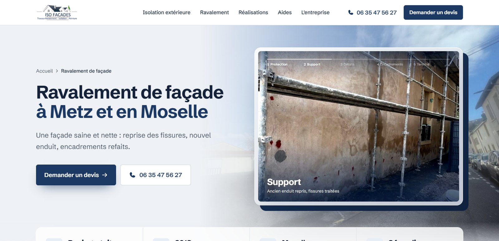 La page Ravalement de façade du site d'Iso Façades