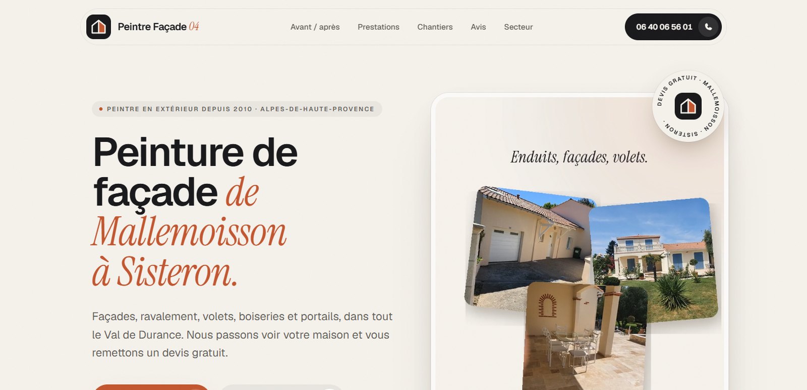 Le site de Peintre Façade 04, peintre en extérieur dans les Alpes-de-Haute-Provence