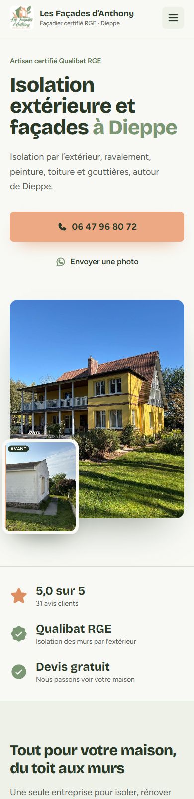 Le site de Les Façades d'Anthony, sur téléphone