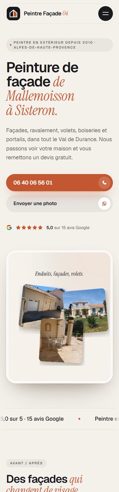 Le site de Peintre Façade 04, sur téléphone